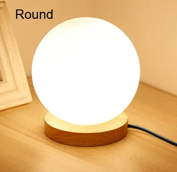 Elegant Glass Ball Table Lamp with Wooden Base - Modern Bedside & Living Room Lighting 9