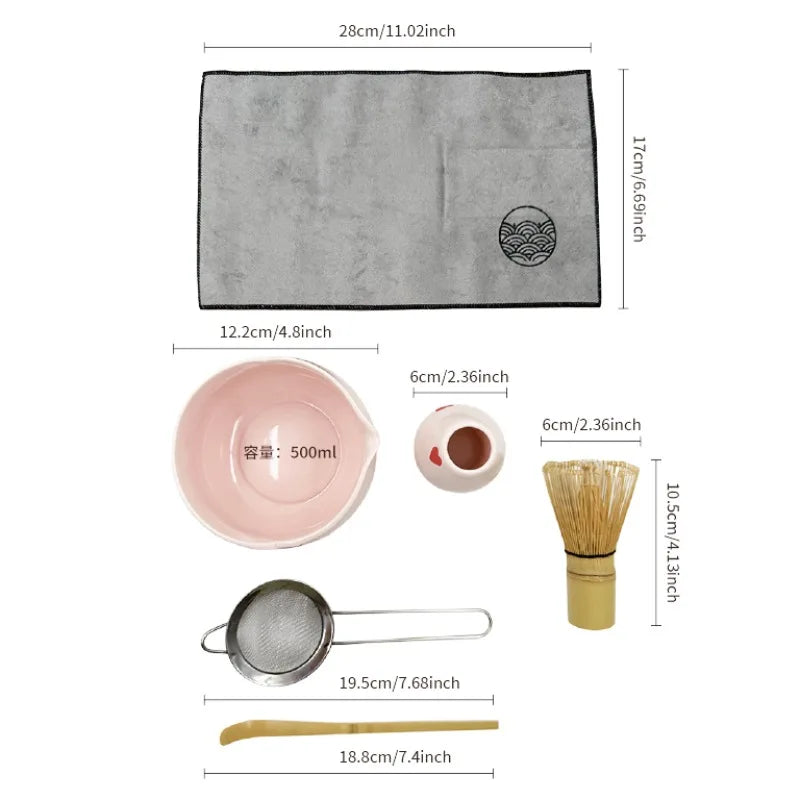 Pink Heart Decal Matcha Set - Complete Tea Experience with Bowl, Whisk, and Bamboo Accessories 5