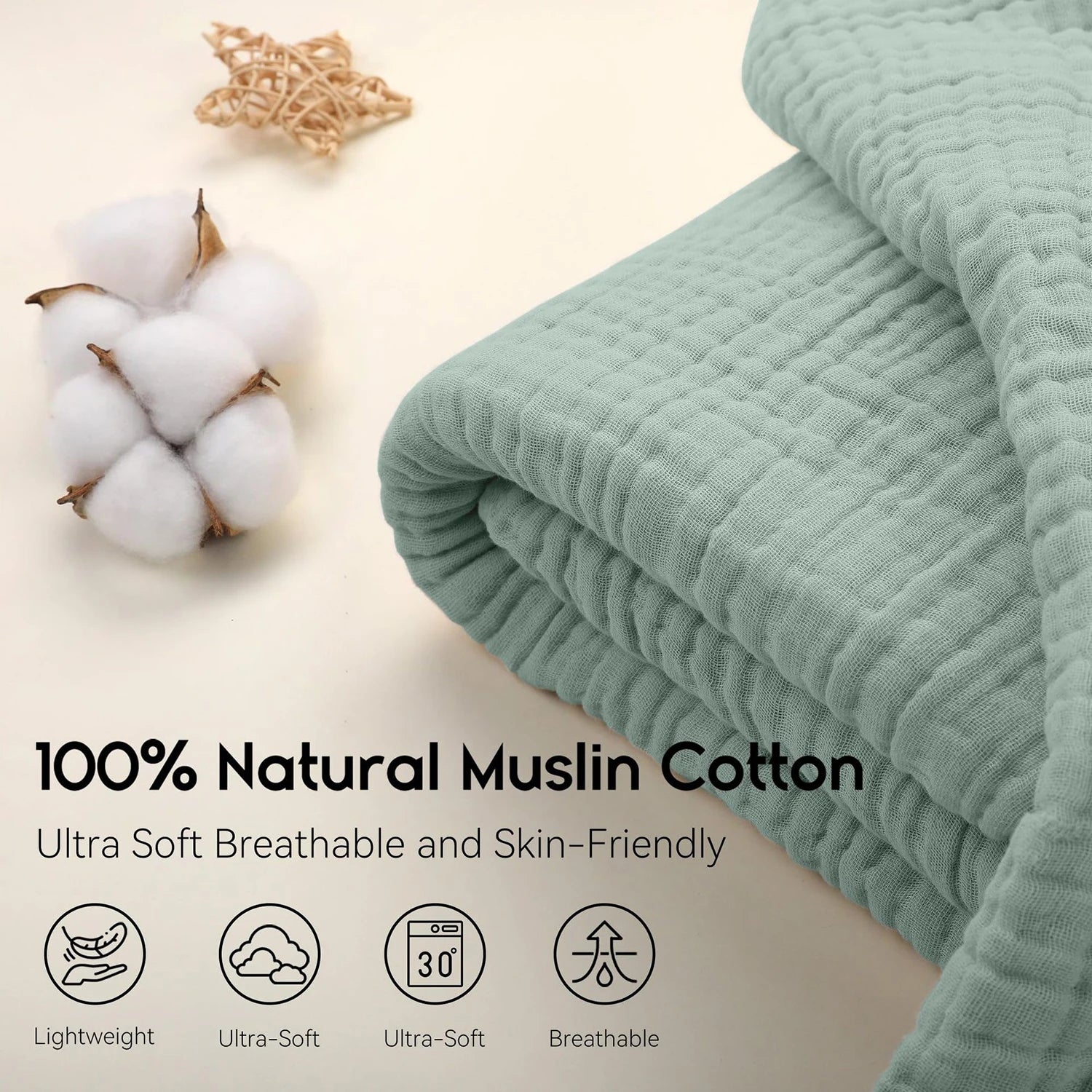 100% Cotton Muslin Throw Blanket - Lightweight Boho Design for Couch & Bed 2