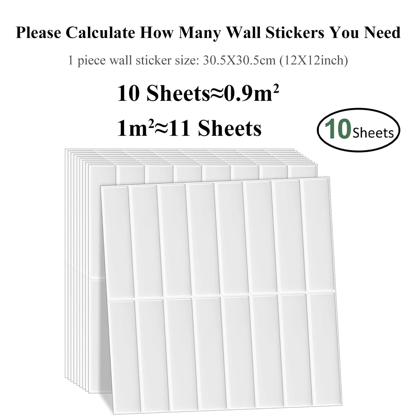 10 PCS Waterproof Self Adhesive Wall Tiles for Kitchen & Bathroom Decor 10