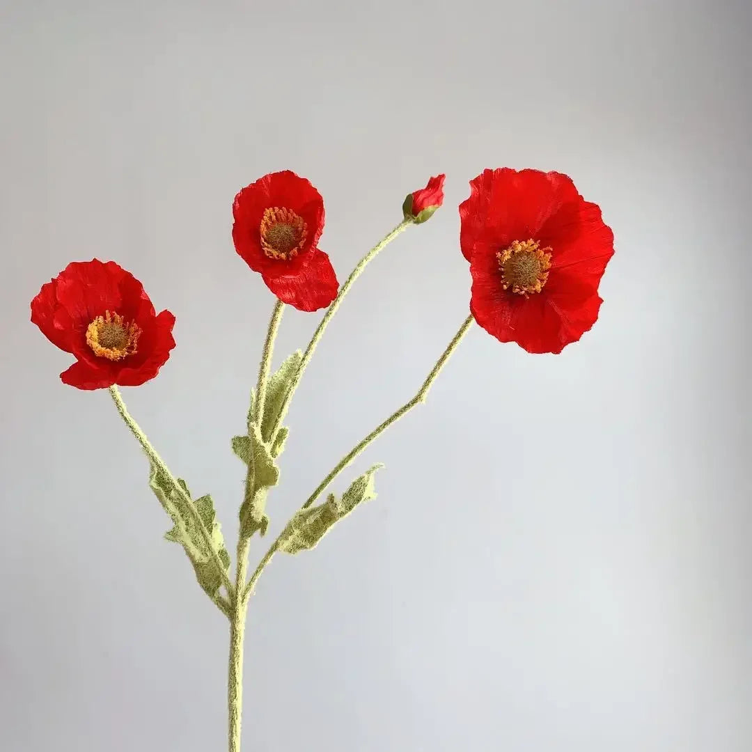 Artificial Poppy Silk Flowers Bouquet - Long Stem Faux Flower Arrangement for Home and Wedding Decor 14