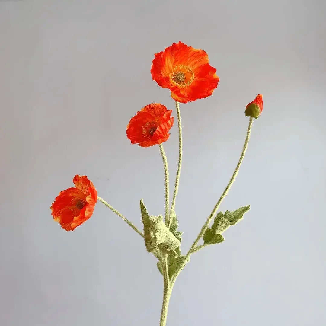 Artificial Poppy Silk Flowers Bouquet - Long Stem Faux Flower Arrangement for Home and Wedding Decor 16
