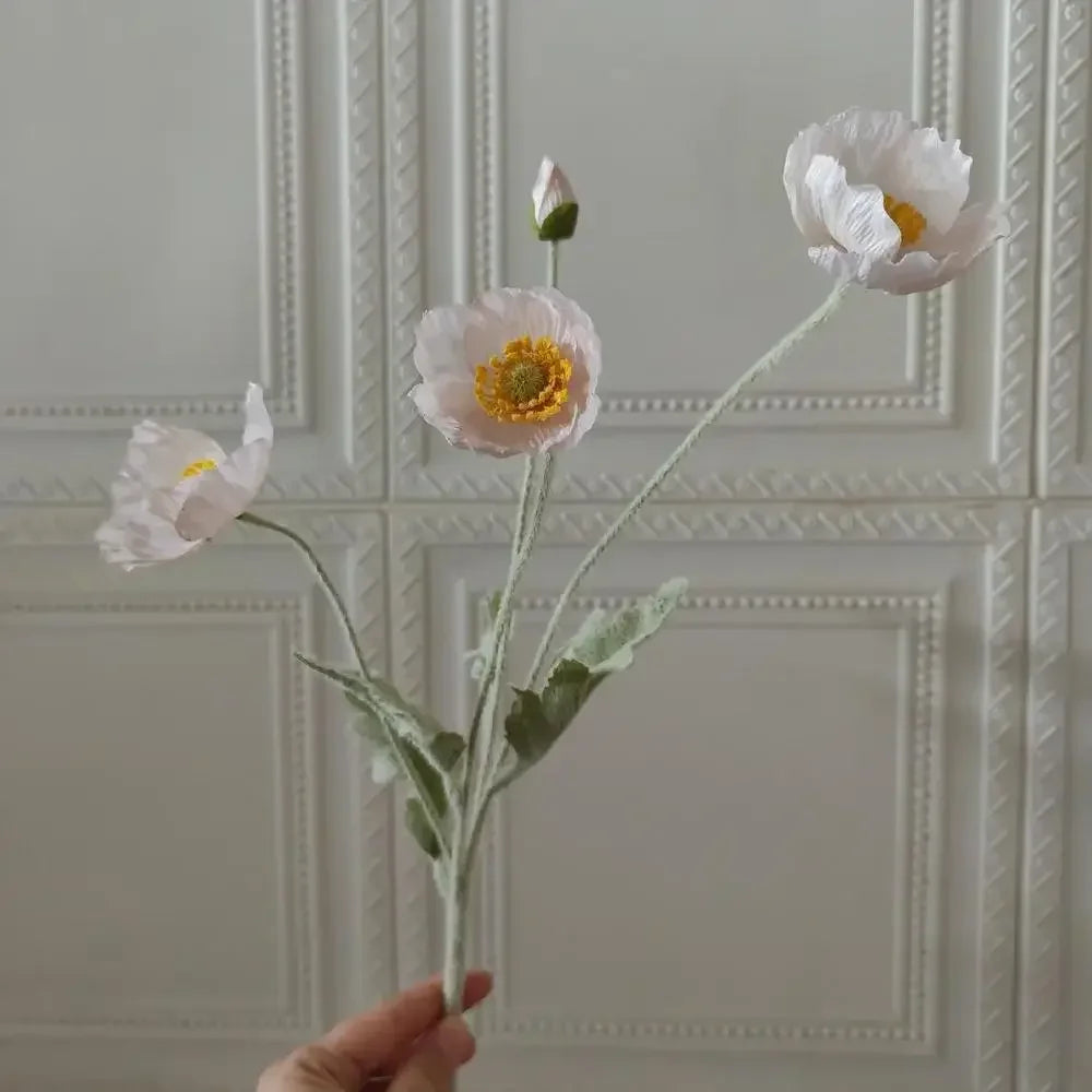 Artificial Poppy Silk Flowers Bouquet - Long Stem Faux Flower Arrangement for Home and Wedding Decor 18