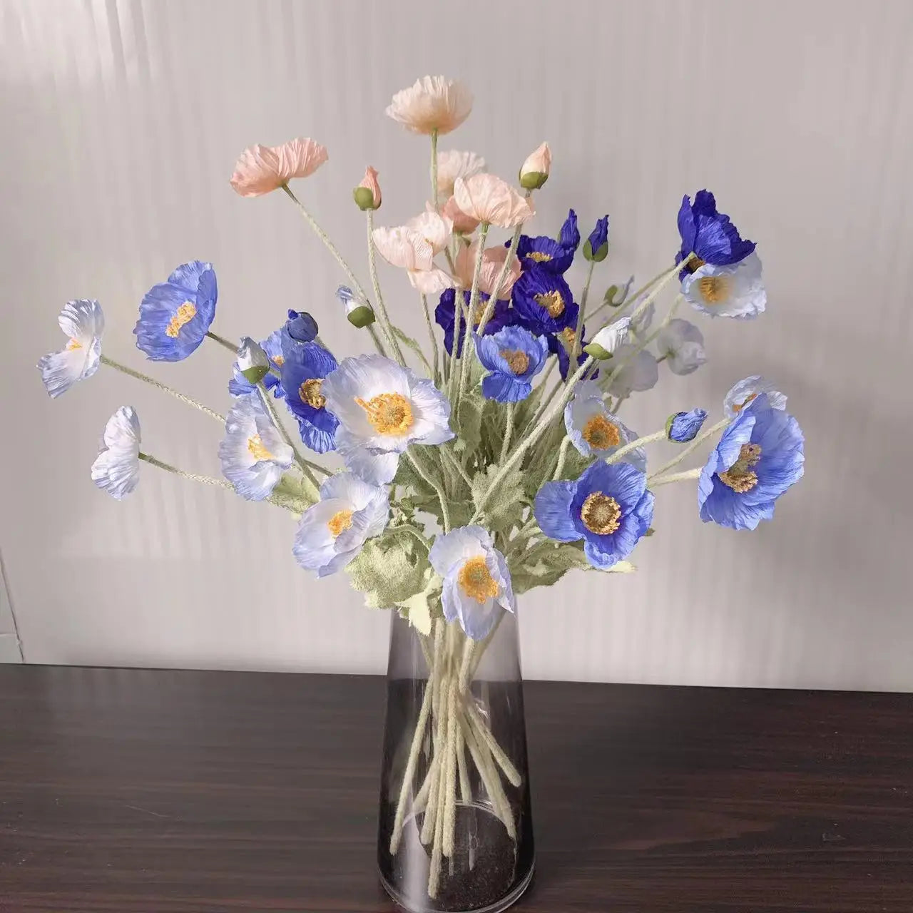 Artificial Poppy Silk Flowers Bouquet - Long Stem Faux Flower Arrangement for Home and Wedding Decor 2