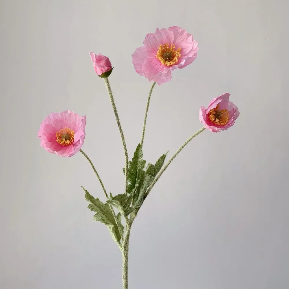 Artificial Poppy Silk Flowers Bouquet - Long Stem Faux Flower Arrangement for Home and Wedding Decor 26