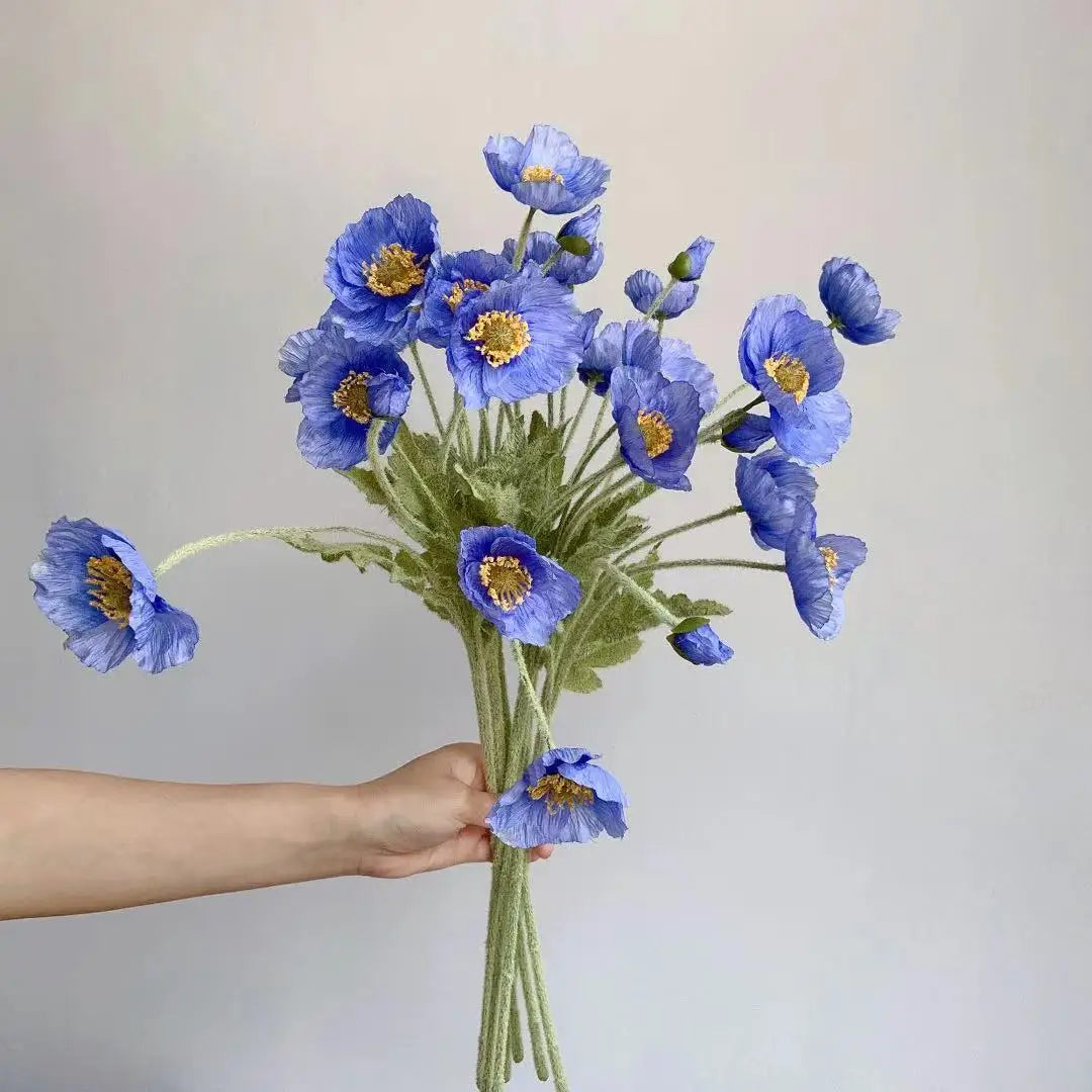 Artificial Poppy Silk Flowers Bouquet - Long Stem Faux Flower Arrangement for Home and Wedding Decor 3