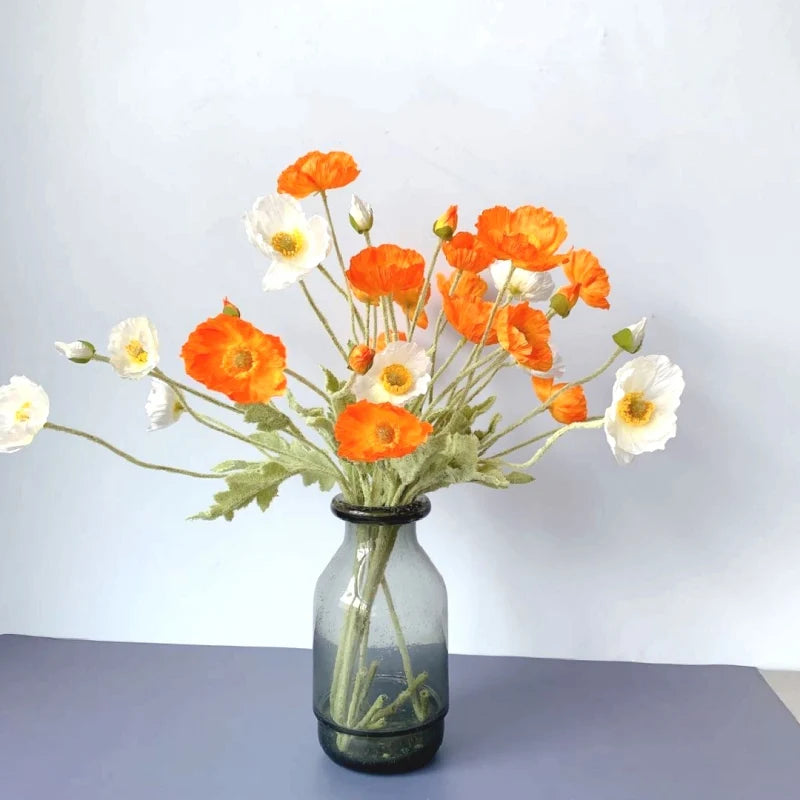 Artificial Poppy Silk Flowers Bouquet - Long Stem Faux Flower Arrangement for Home and Wedding Decor 4