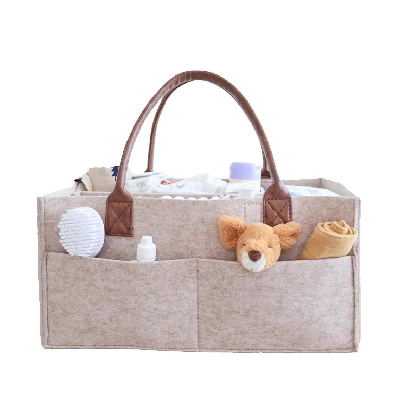 Baby Felt Diaper Caddy - Large Nappy Caddy Organizer with Handles for Nursery 0