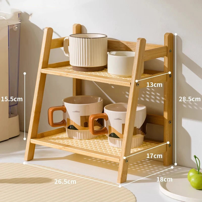 Bamboo 2-Layer Countertop Storage Shelf - Multipurpose Kitchen Organizer 2
