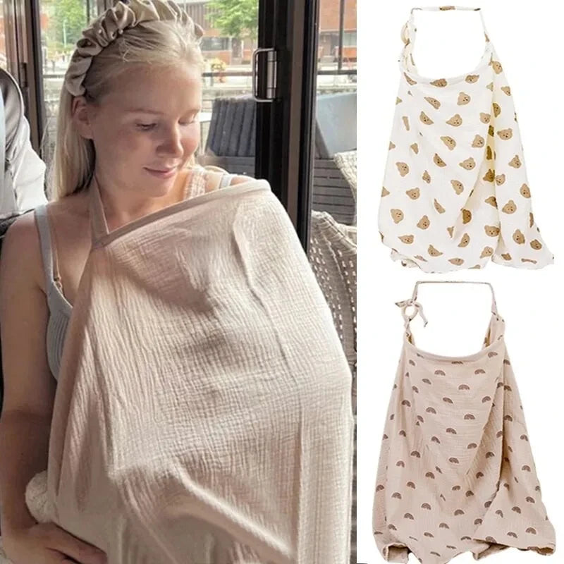 Breathable Cotton Muslin Nursing Cover - Versatile Breastfeeding Cover Up & Mother Feeding Cover 0