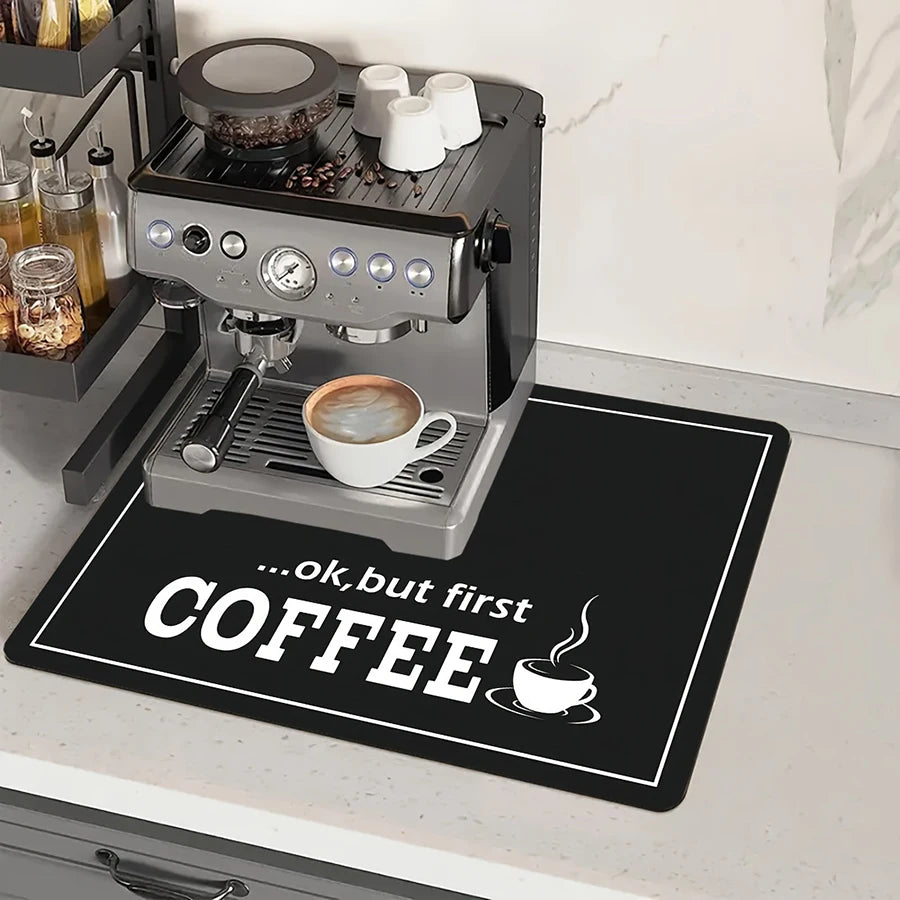 Coffee Printed Absorbent Kitchen Mat - Modern Design for Counter Protection 0