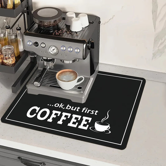 Coffee Printed Absorbent Kitchen Mat - Modern Design for Counter Protection 0