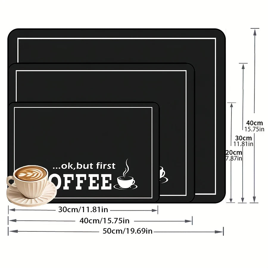 Coffee Printed Absorbent Kitchen Mat - Modern Design for Counter Protection 2