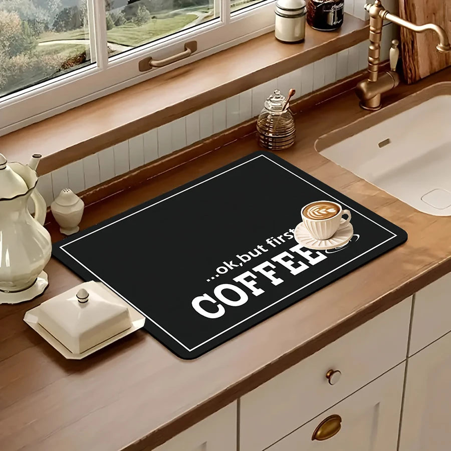 Coffee Printed Absorbent Kitchen Mat - Modern Design for Counter Protection 3