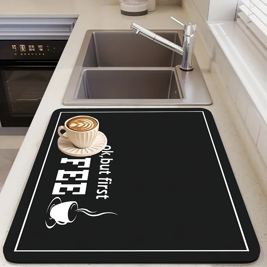 Coffee Printed Absorbent Kitchen Mat - Modern Design for Counter Protection 4