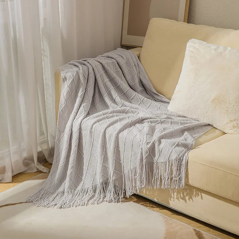 Cozy White Boho Chunky Knit Throw Blanket - Luxuriously Soft & Travel-Friendly 9