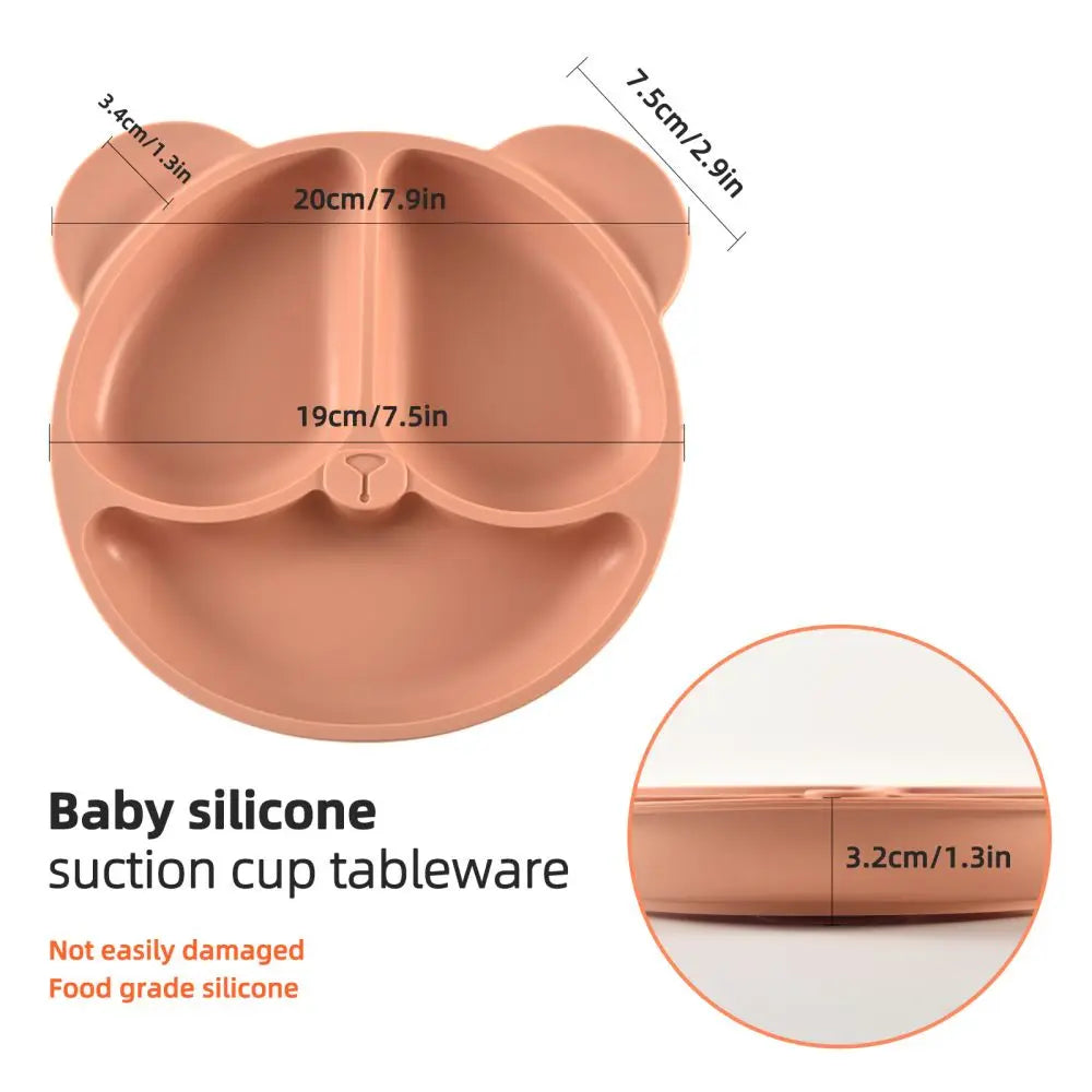 Cute Bear Silicone Suction Cup Dinner Plate - 3-Compartment Baby Bowl 1