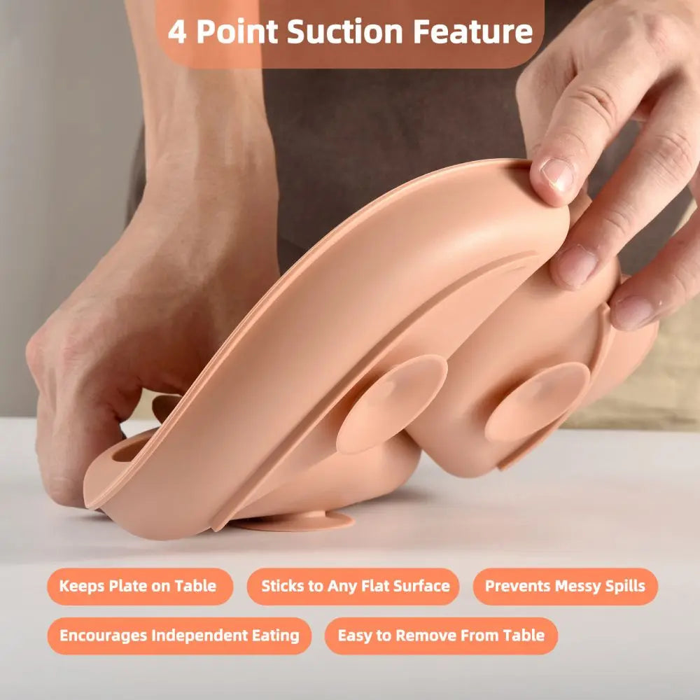 Cute Bear Silicone Suction Cup Dinner Plate - 3-Compartment Baby Bowl 2