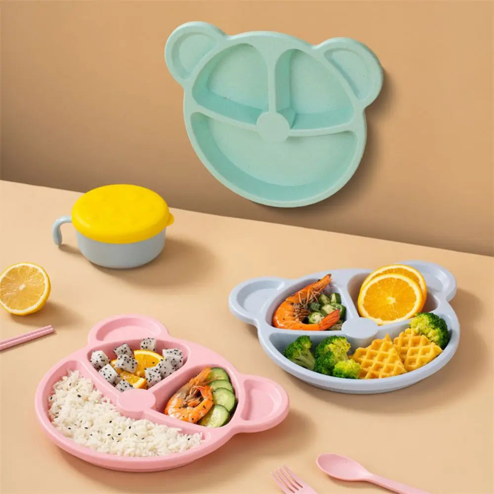 Cute Bear Silicone Suction Cup Dinner Plate - 3-Compartment Baby Bowl 5