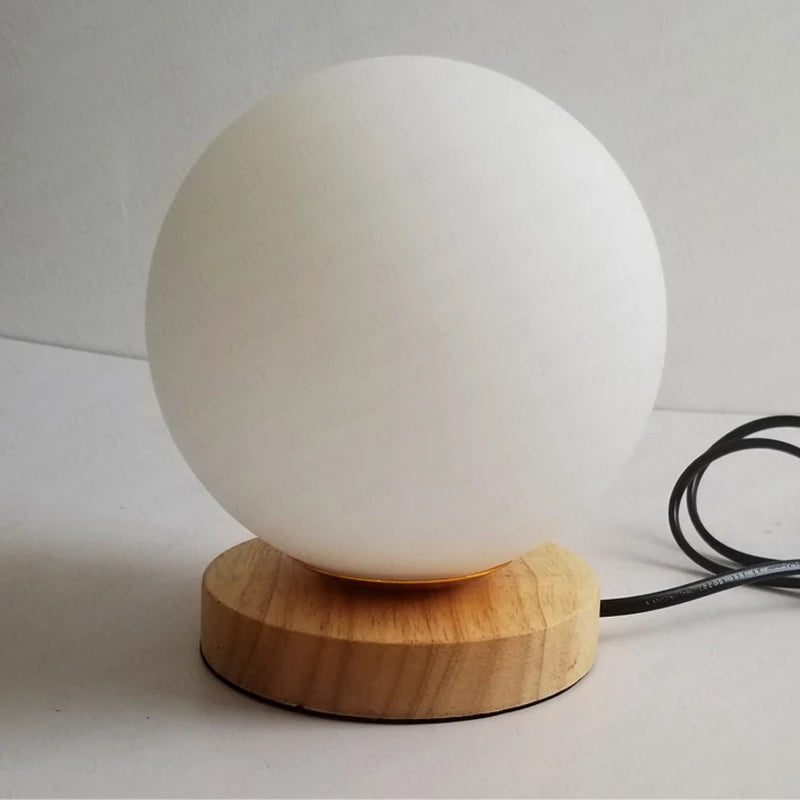Elegant Glass Ball Table Lamp with Wooden Base - Modern Bedside & Living Room Lighting 5