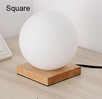 Elegant Glass Ball Table Lamp with Wooden Base - Modern Bedside & Living Room Lighting 6