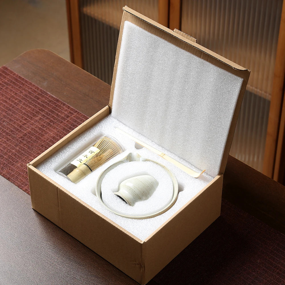 Japanese Matcha Tea Set - 4PCS Bamboo Whisk, Scoop, Bowl & Holder 1