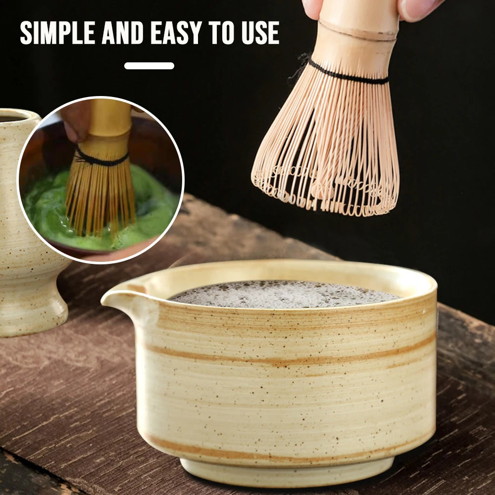 Japanese Matcha Tea Set - 4PCS Bamboo Whisk, Scoop, Bowl & Holder 3
