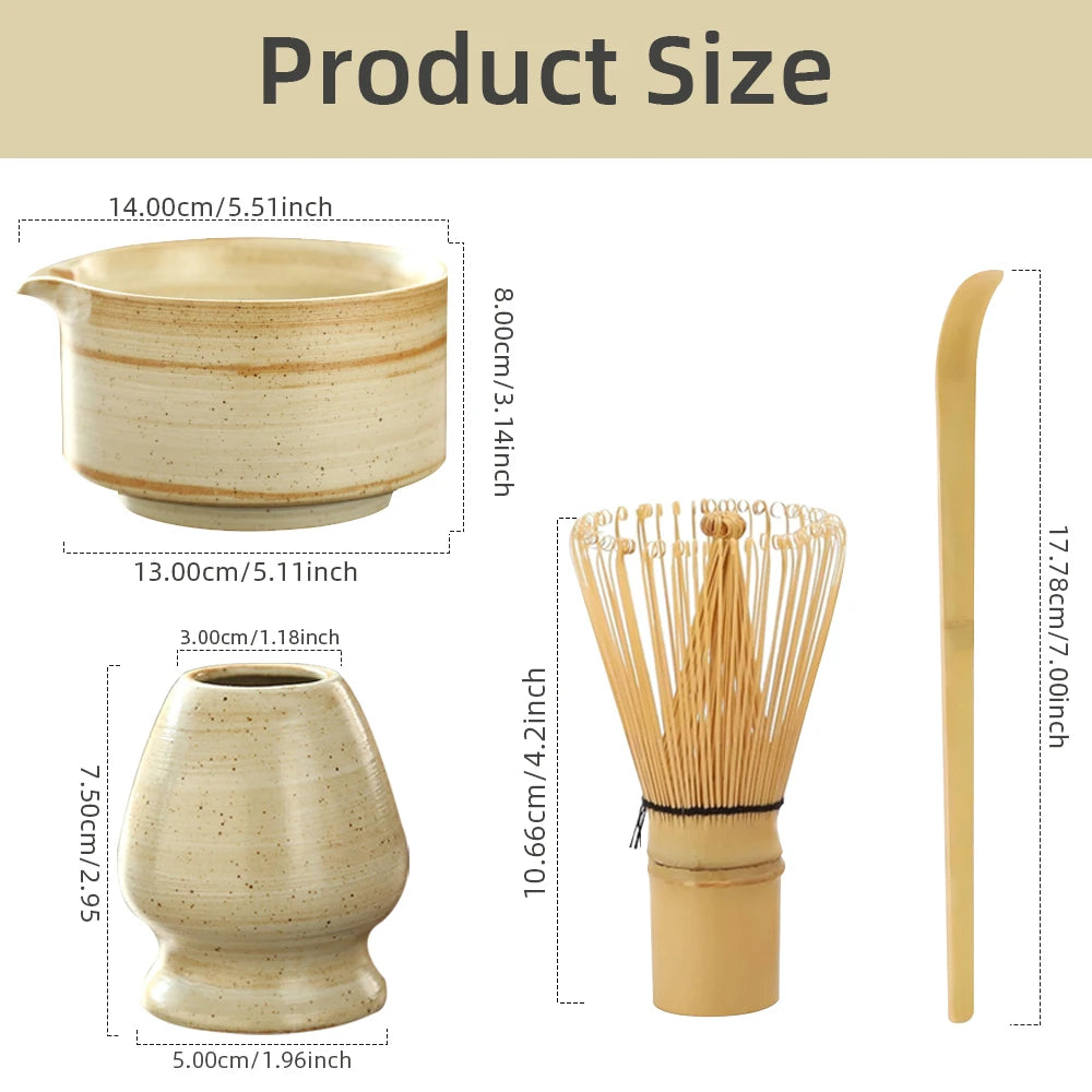 Japanese Matcha Tea Set - 4PCS Bamboo Whisk, Scoop, Bowl & Holder 5