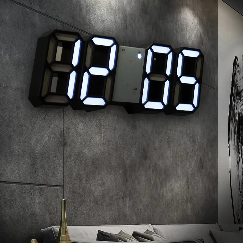 Modern 3D LED Digital Wall Clock with Alarm, Temperature Display & USB Charging 0