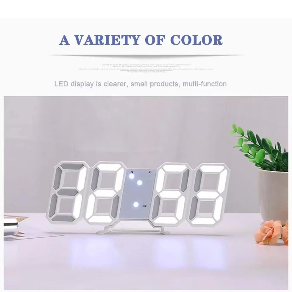 Modern 3D LED Digital Wall Clock with Alarm, Temperature Display & USB Charging 4