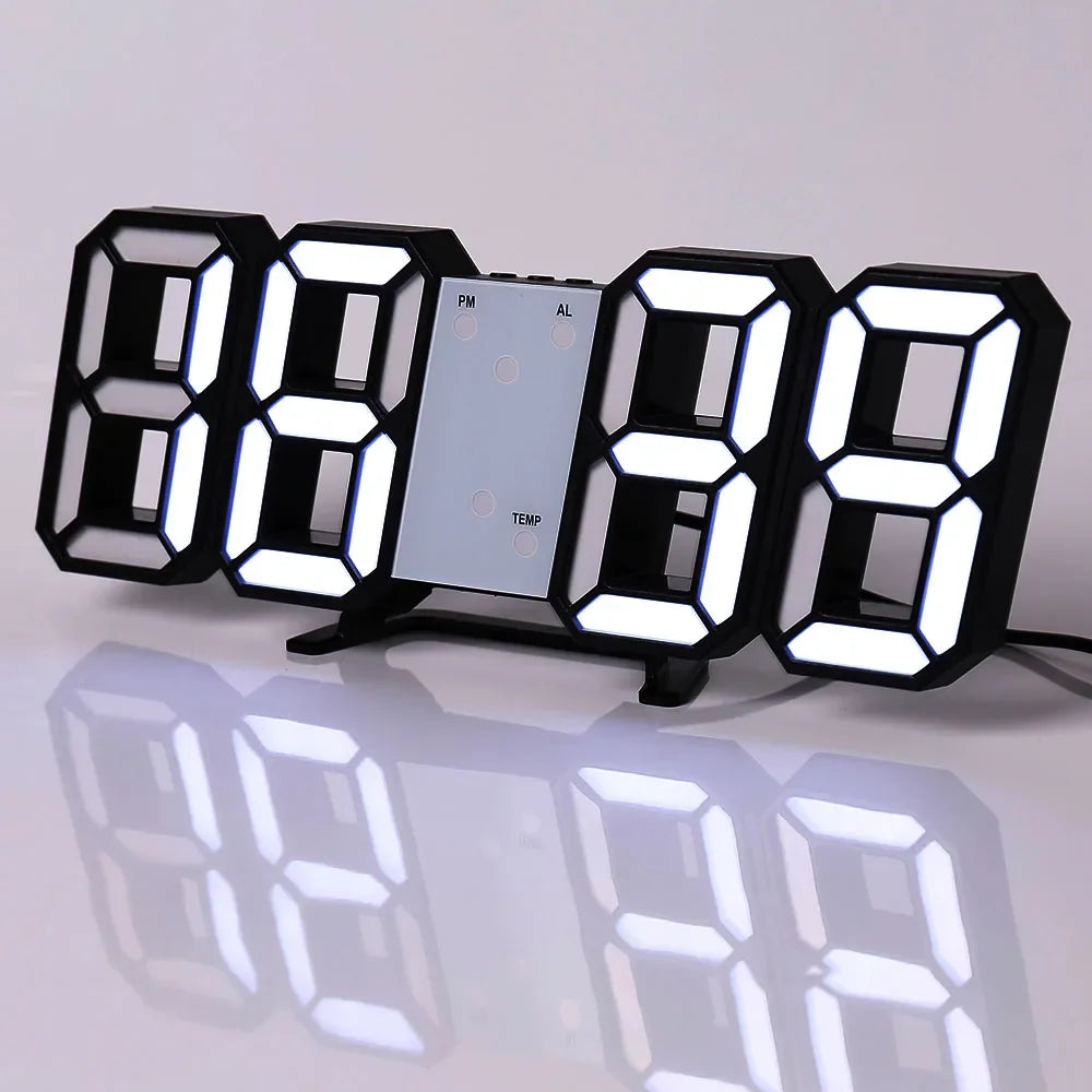 Modern 3D LED Digital Wall Clock with Alarm, Temperature Display & USB Charging 6