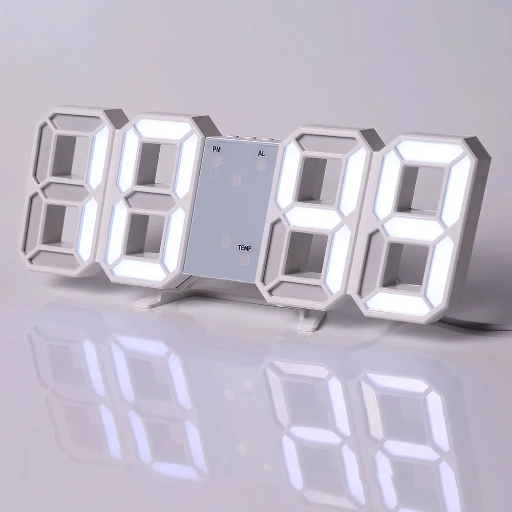 Modern 3D LED Digital Wall Clock with Alarm, Temperature Display & USB Charging 7