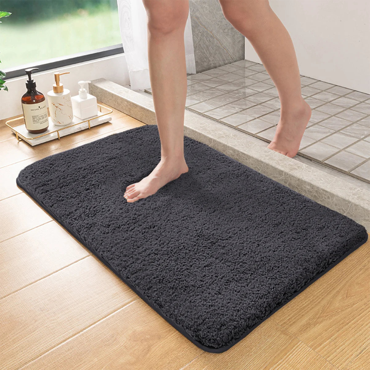 Non-Slip Bath Mat - Absorbent Furry Bathroom Rug for Safety and Comfort 0