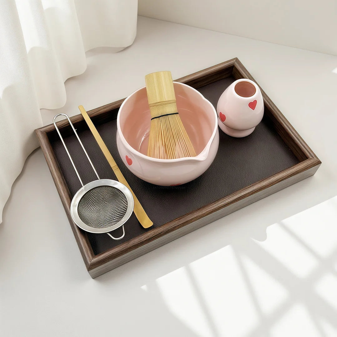 Pink Heart Decal Matcha Set - Complete Tea Experience with Bowl, Whisk, and Bamboo Accessories 3