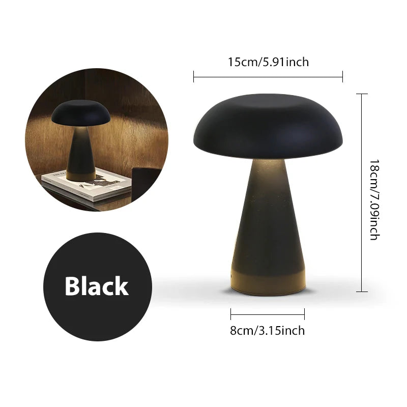 Rechargeable Mushroom LED Table Lamp - Cordless Touch Sensor Bedside Light 10
