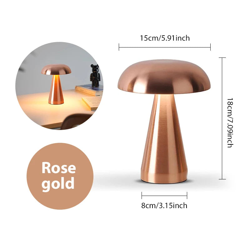 Rechargeable Mushroom LED Table Lamp - Cordless Touch Sensor Bedside Light 6