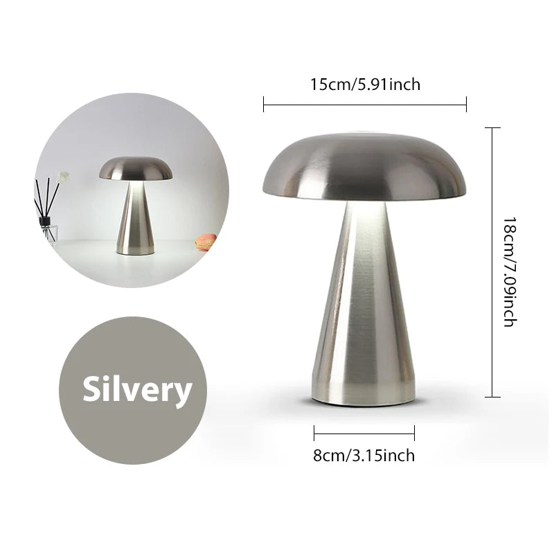 Rechargeable Mushroom LED Table Lamp - Cordless Touch Sensor Bedside Light 7