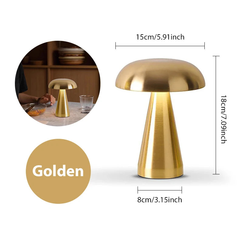 Rechargeable Mushroom LED Table Lamp - Cordless Touch Sensor Bedside Light 8