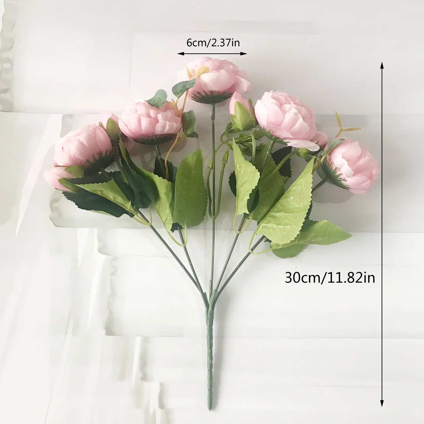 Rose Pink Silk Peony Artificial Flowers Bouquet - 5 Big Heads & 4 Buds for Home Wedding Decor 4