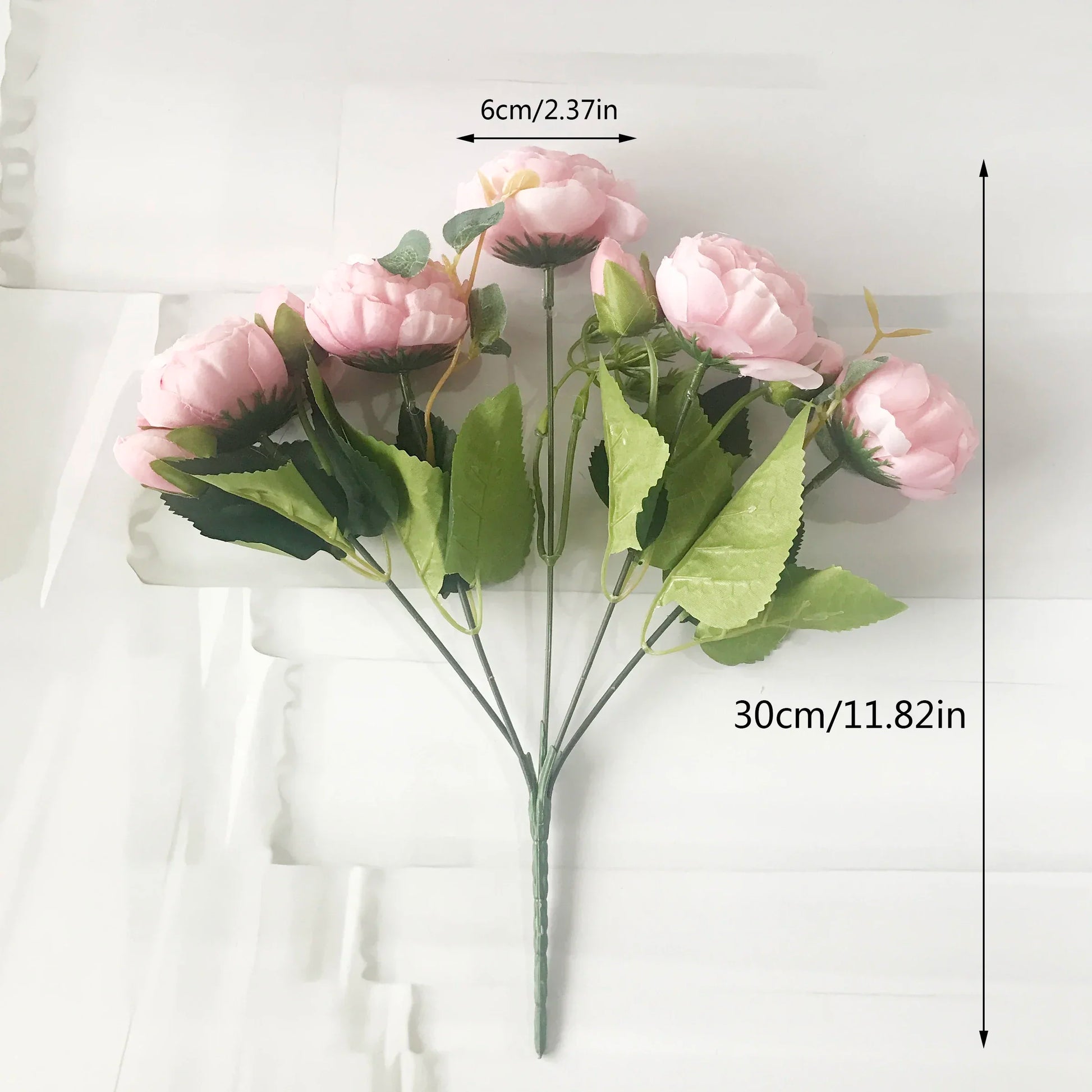 Rose Pink Silk Peony Artificial Flowers Bouquet - 5 Big Heads & 4 Buds for Home Wedding Decor 4