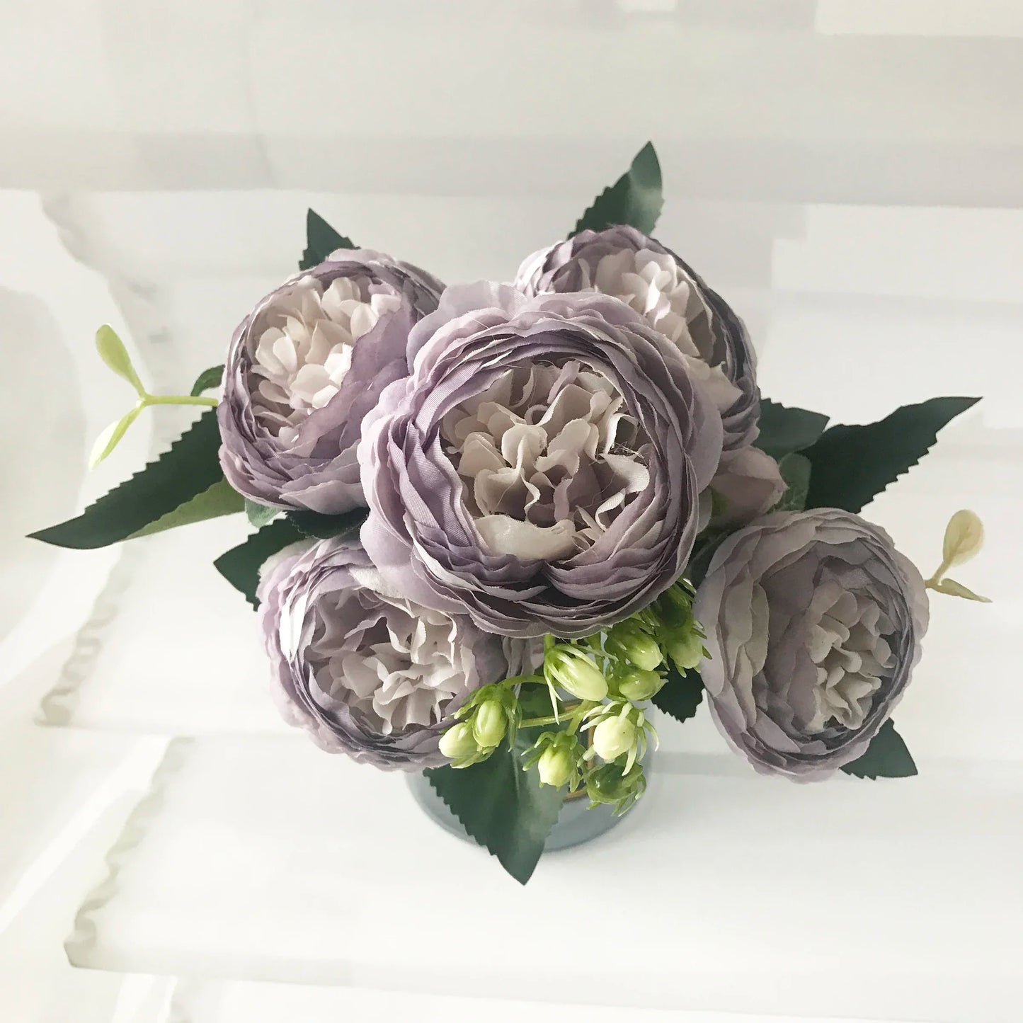 Rose Pink Silk Peony Artificial Flowers Bouquet - 5 Big Heads & 4 Buds for Home Wedding Decor 6