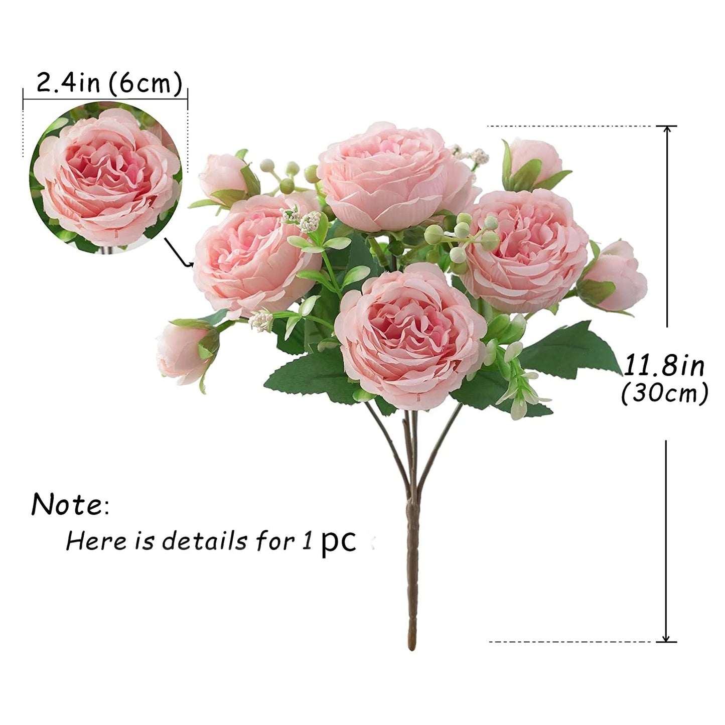 Rose Pink Silk Peony Bouquet - 30cm Artificial Flower Arrangement for Weddings and Home Decor 2
