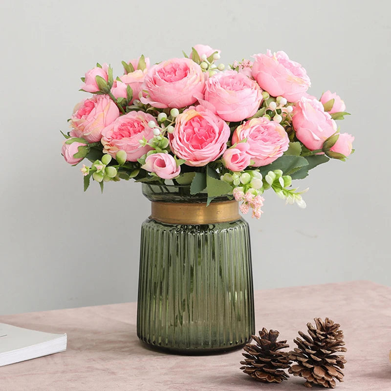 Rose Pink Silk Peony Bouquet - 30cm Artificial Flower Arrangement for Weddings and Home Decor 5
