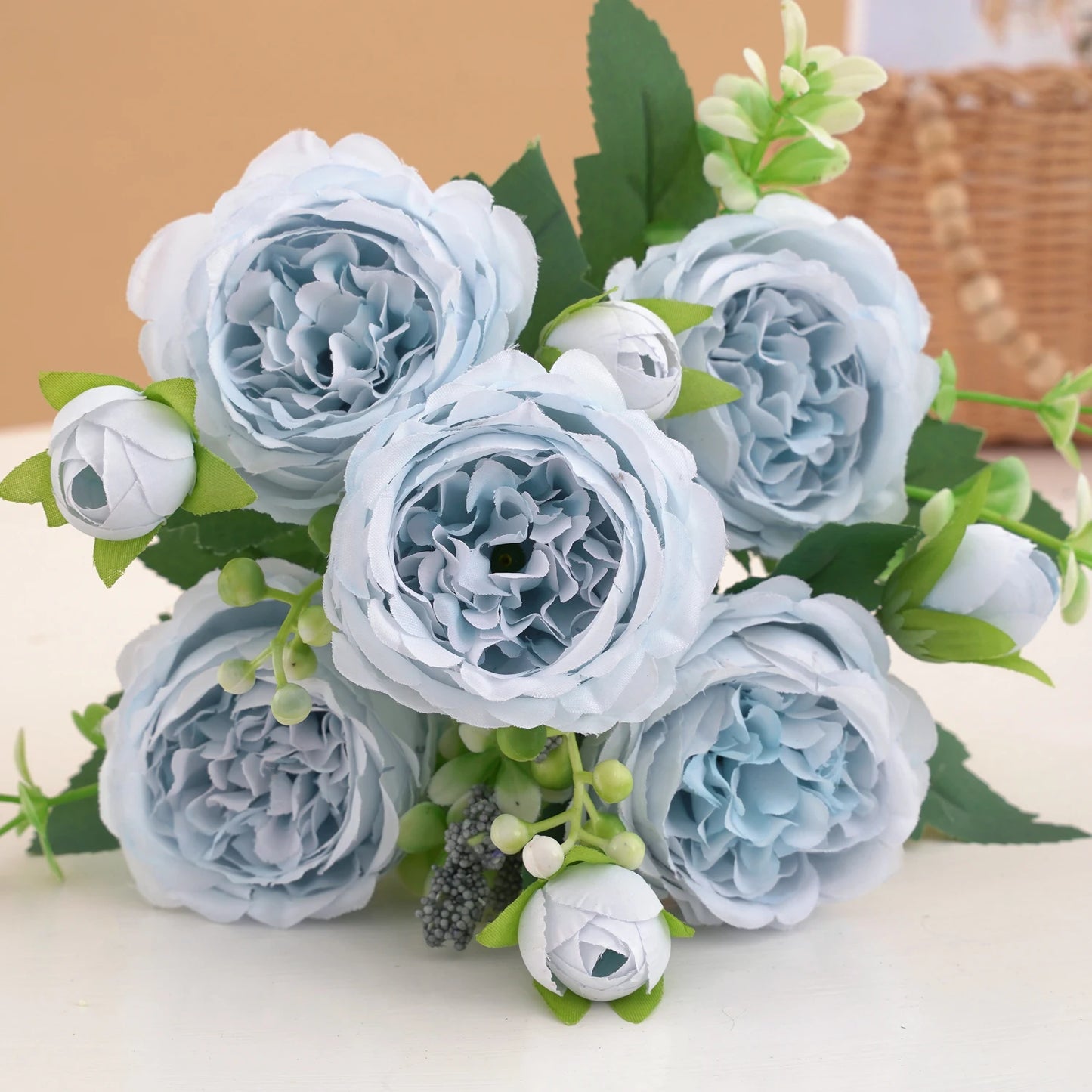 Rose Pink Silk Peony Bouquet - 30cm Artificial Flower Arrangement for Weddings and Home Decor 6