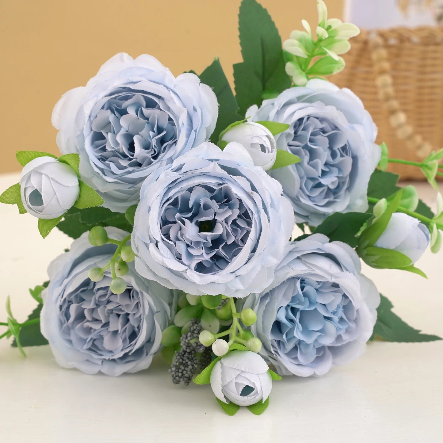 Silk Peony Artificial Flower Bouquet - Faux Floral Arrangements for Home & Weddings 10