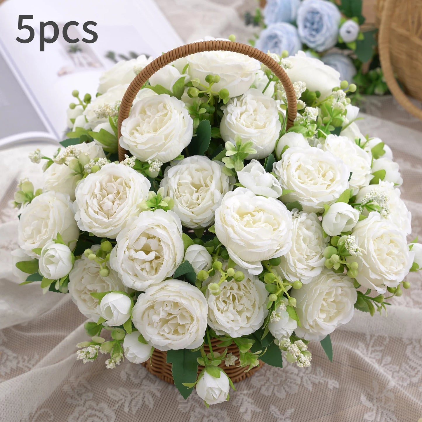Silk Peony Artificial Flower Bouquet - Faux Floral Arrangements for Home & Weddings 2
