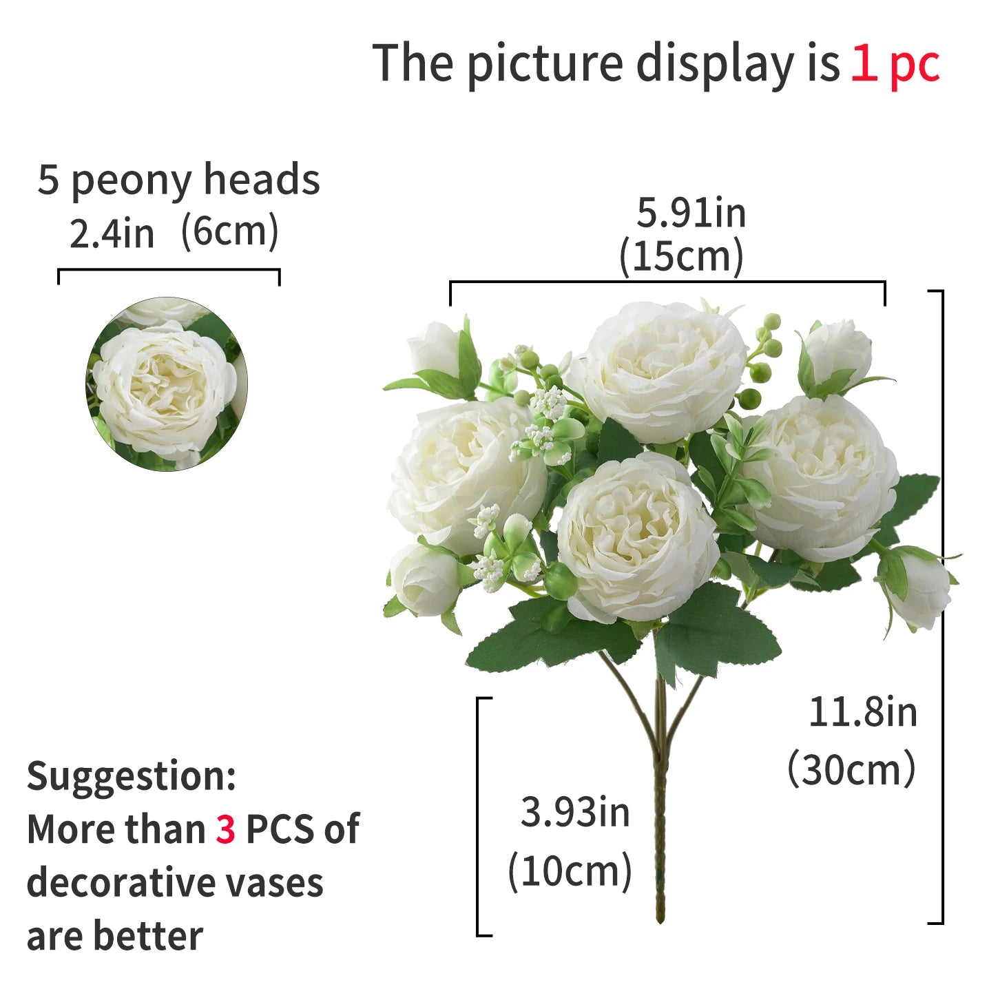 Silk Peony Artificial Flower Bouquet - Faux Floral Arrangements for Home & Weddings 4