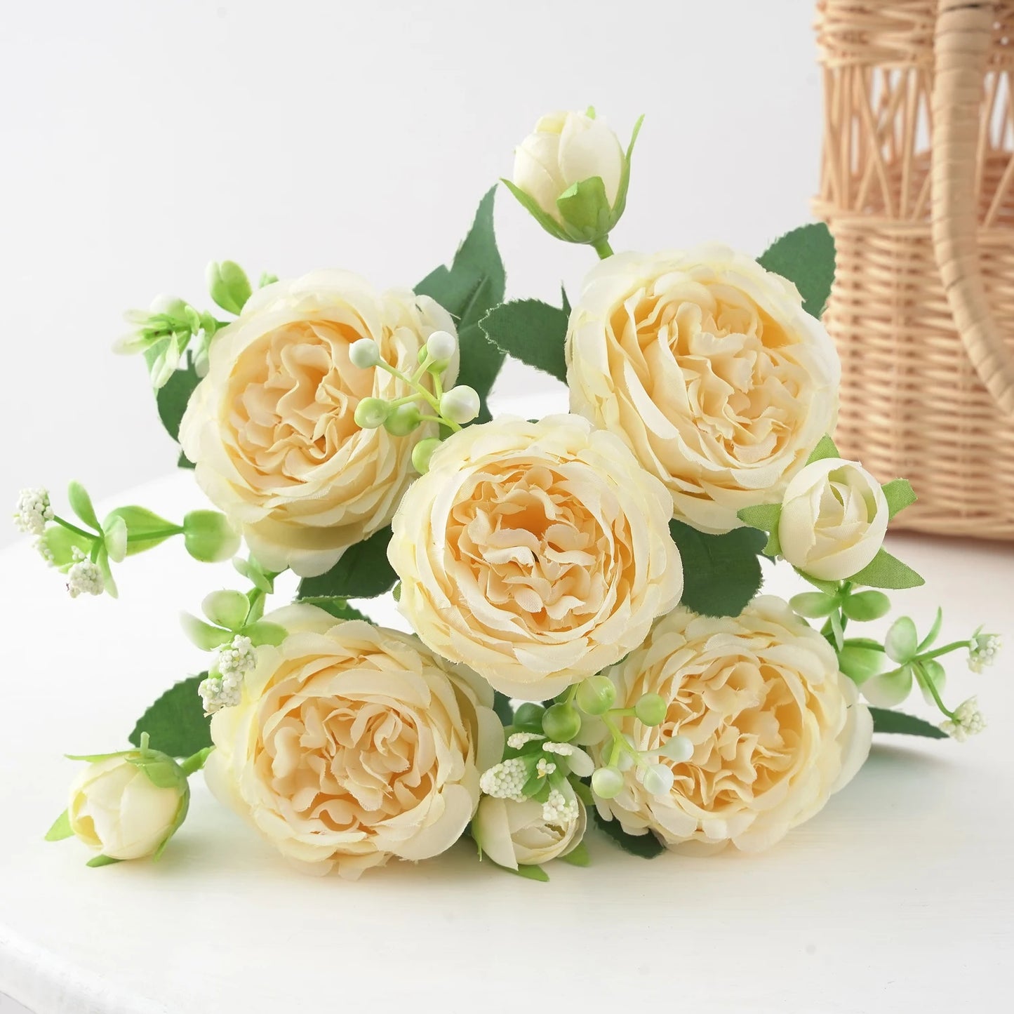 Silk Peony Artificial Flower Bouquet - Faux Floral Arrangements for Home & Weddings 6