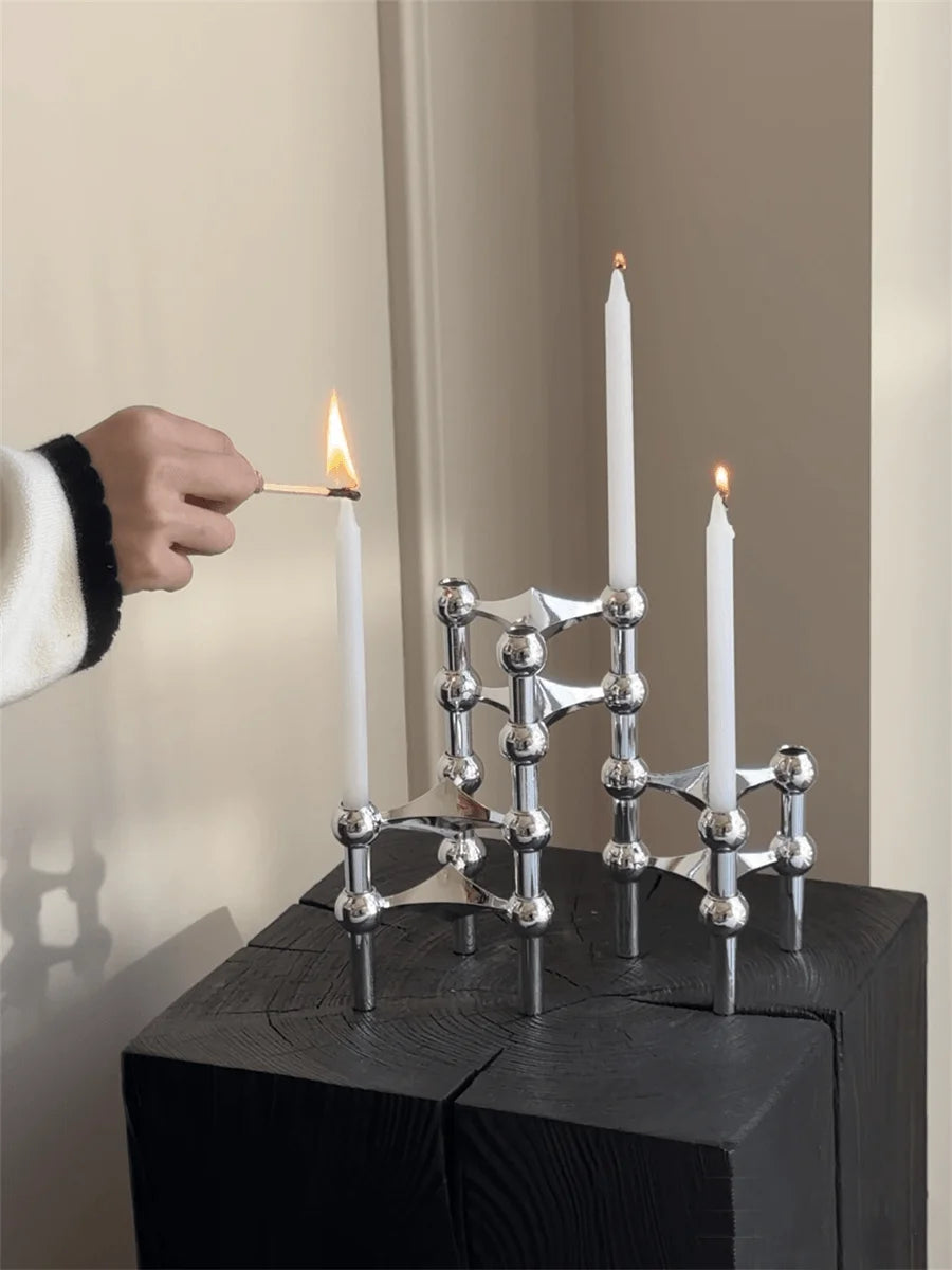 Silver Metal Molecular Structure Candlestick Holder - Elegant Candle Holder for Home Décor 0