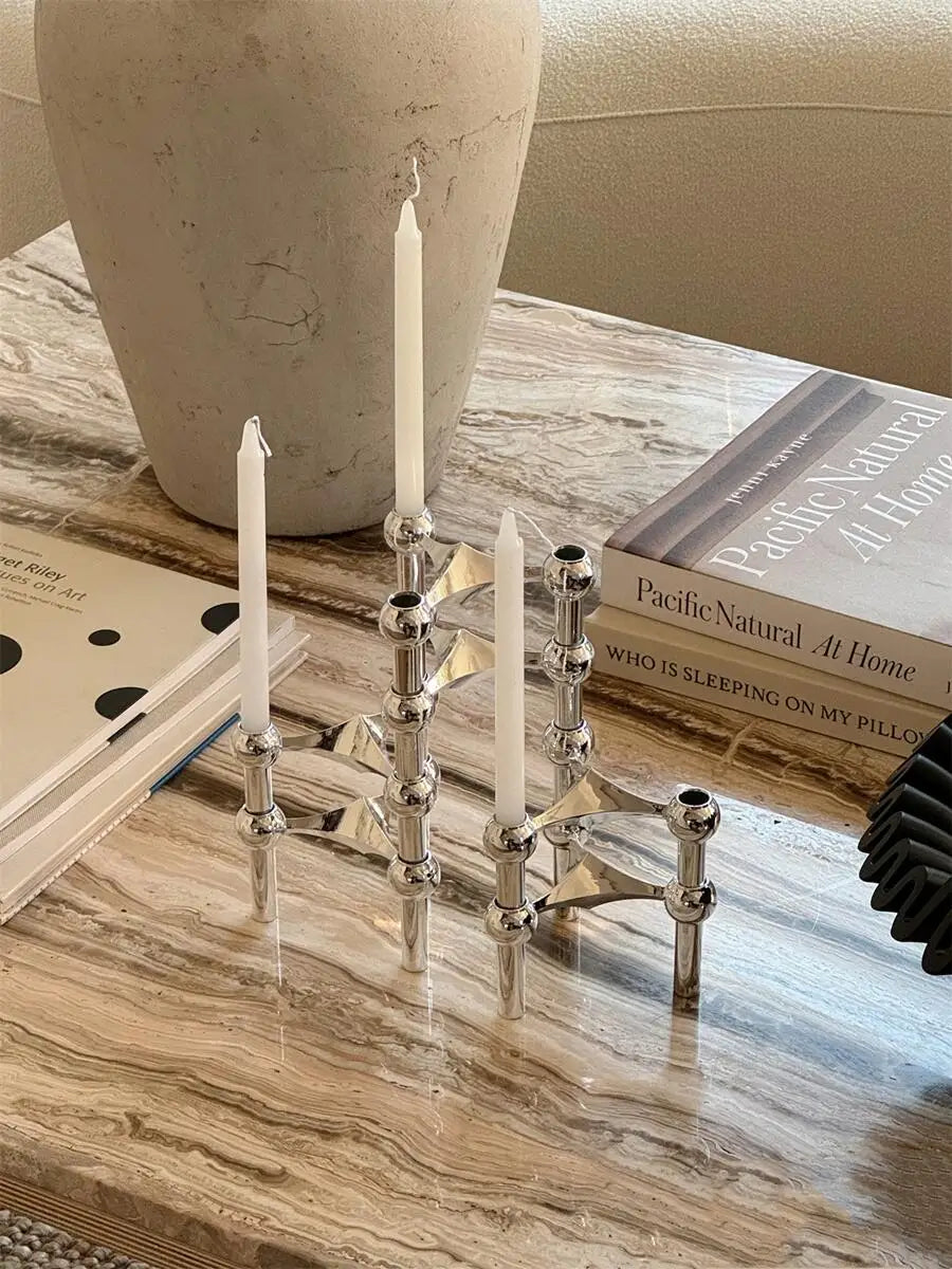 Silver Metal Molecular Structure Candlestick Holder - Elegant Candle Holder for Home Décor 1